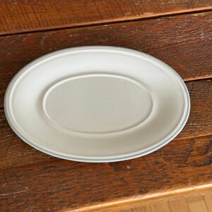 Vintage Japan Oval Stoneware Serving Platter White with Blue Rim 9" Scandi MCM